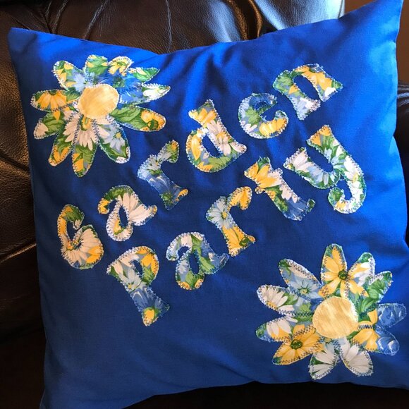Handmade Cottagecore Pillow Cover: Whimsical Spring Summer Garden Party 16 x 16 - Picture 4 of 7